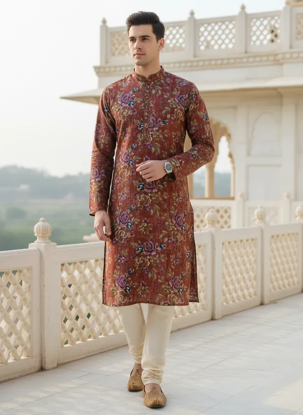Maroon_Synthetic_Premium_&_Elegant_Kurta_Pant_Set_For_Men