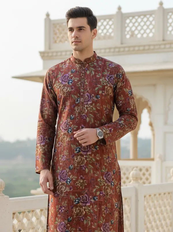 Maroon_Synthetic_Premium_&_Elegant_Kurta_Pant_Set_For_Men