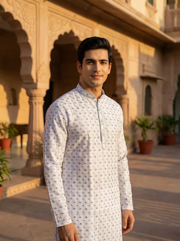 White_Synthetic_Premium_&_Elegant_Kurta_Pant_Set_For_Men