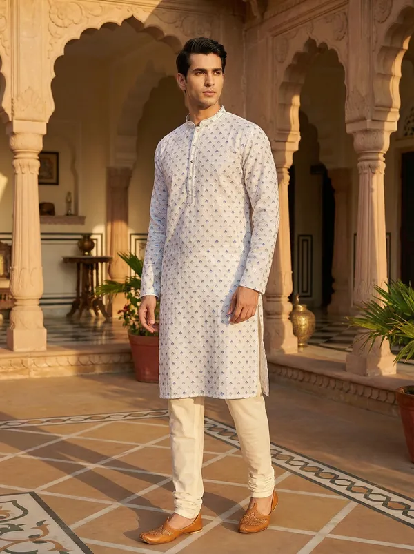 White_Synthetic_Premium_&_Elegant_Kurta_Pant_Set_For_Men