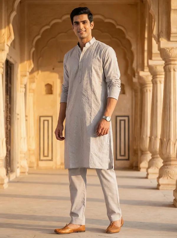 Grey_Synthetic_Premium_&_Elegant_Kurta_Pant_Set_For_Men