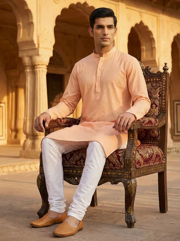 Peach_Synthetic_Premium_&_Elegant_Kurta_Pant_Set_For_Men