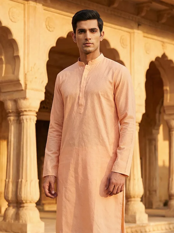 Peach_Synthetic_Premium_&_Elegant_Kurta_Pant_Set_For_Men
