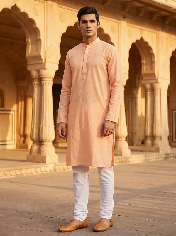 Peach_Synthetic_Premium_&_Elegant_Kurta_Pant_Set_For_Men