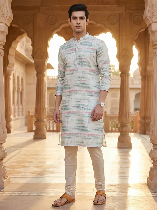 Cream_Synthetic_Premium_&_Elegant_Kurta_Pant_Set_For_Men