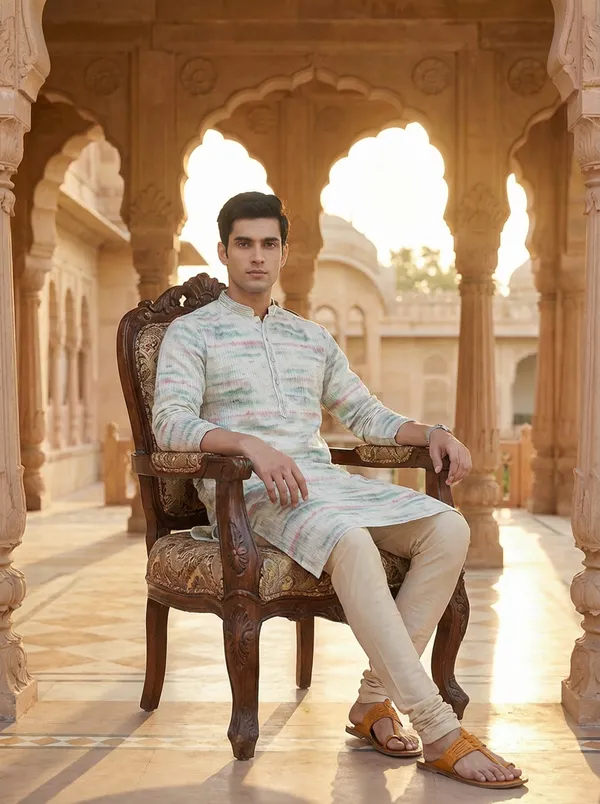 Cream_Synthetic_Premium_&_Elegant_Kurta_Pant_Set_For_Men