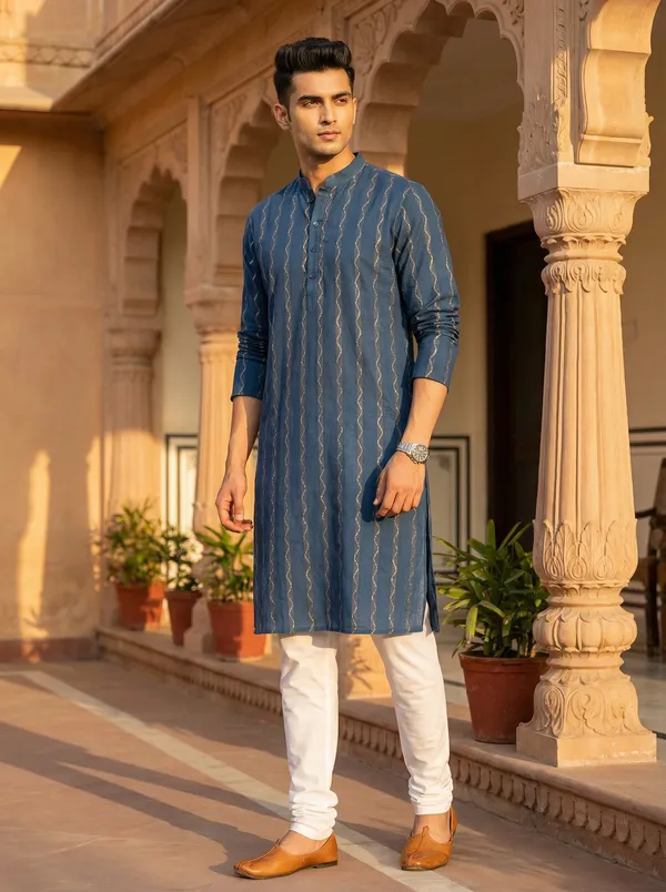 Blue_Synthetic_Premium_&_Elegant_Kurta_Pant_Set_For_Men