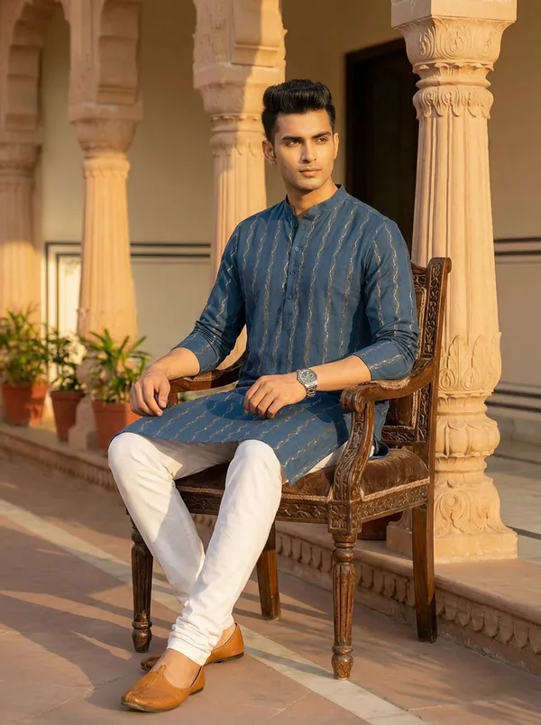 Blue_Synthetic_Premium_&_Elegant_Kurta_Pant_Set_For_Men