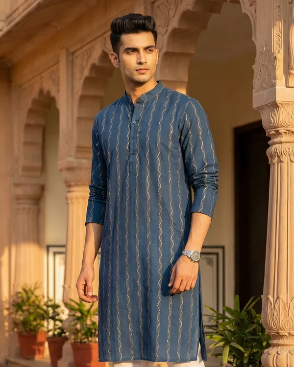 Blue_Synthetic_Premium_&_Elegant_Kurta_Pant_Set_For_Men