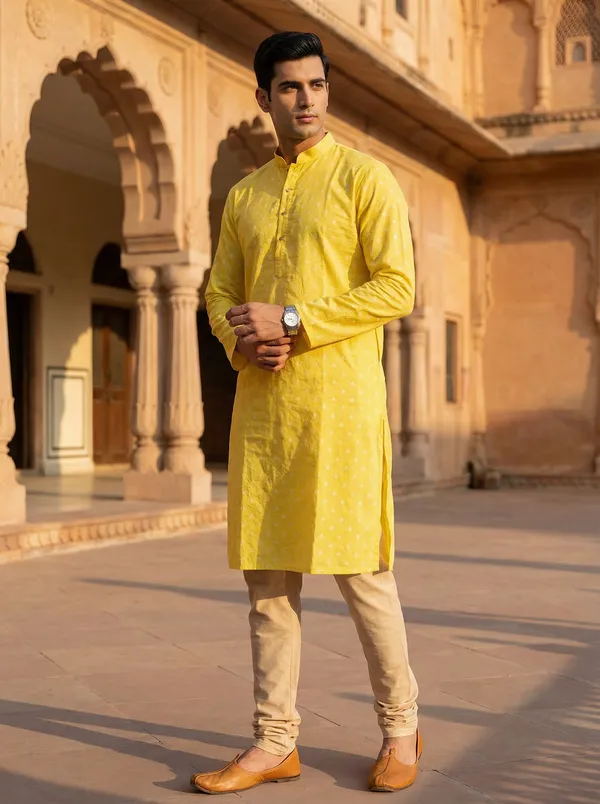 Yellow_Synthetic_Premium_&_Elegant_Kurta_Pant_Set_For_Men