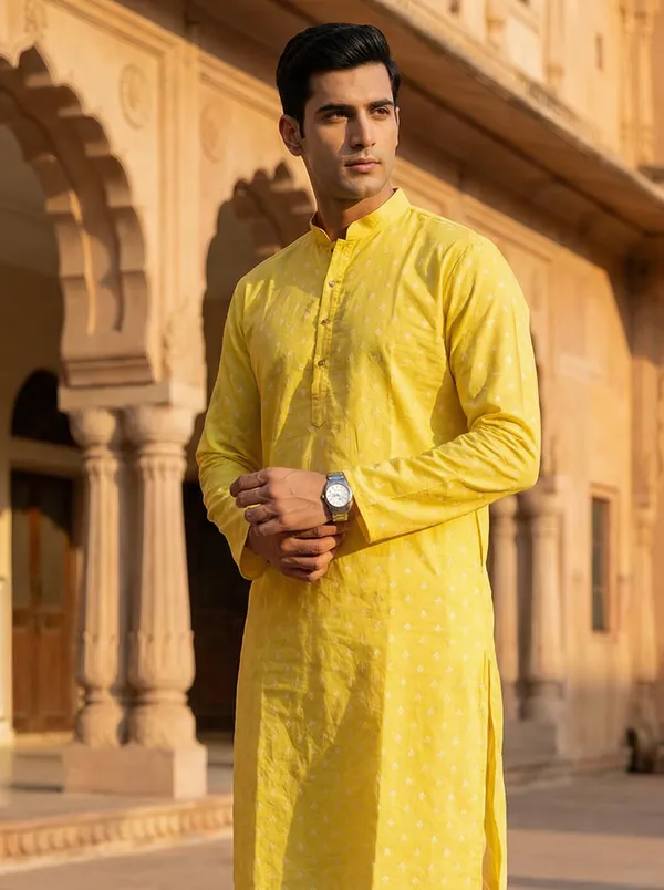Yellow_Synthetic_Premium_&_Elegant_Kurta_Pant_Set_For_Men