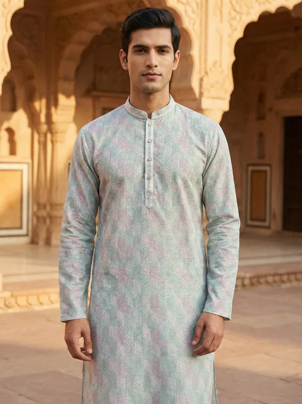 Yellow_&_Green_Synthetic_Premium_&_Elegant_Kurta_Pant_Set_For_Men