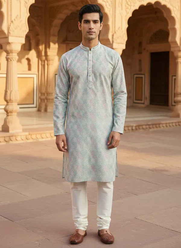 Yellow_&_Green_Synthetic_Premium_&_Elegant_Kurta_Pant_Set_For_Men