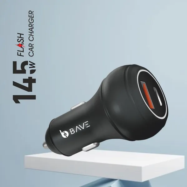 BAVE_145W_Flash_Charge_100W_Supervooc_+45W_Pd/Pps_Car_Charger,_Bis_Certified,_Dual_Port_Fast_Smart_Car_Charger,_Compatible_with_Smartphones,_Laptops,_USB_Devices_+USB_C_Cable_(Black_Matte)