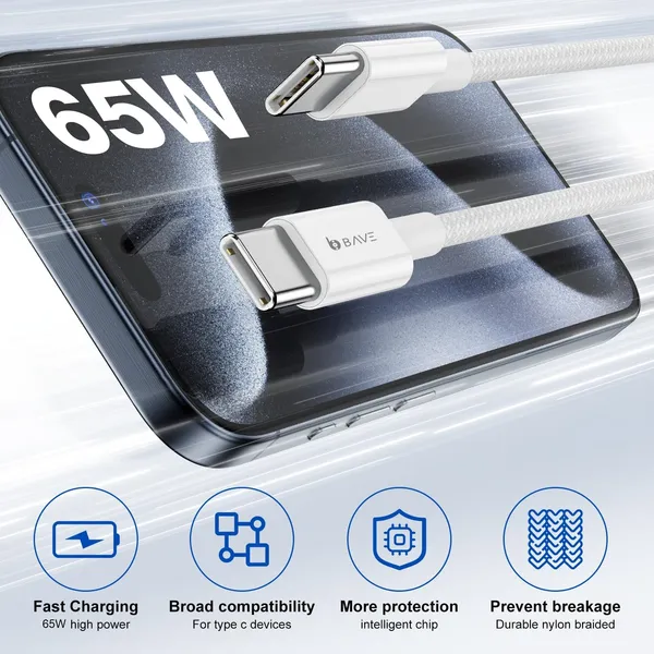 BAVE_Type-C_to_Lighting_Cable_|_Fast_Charging_Nylon_Braided_|_Compatible_with_iPhone_14,_13,_12,_11,_XS,_XR,_X,_8,_SE,_iPad_|_Durable_Tangle-Free_Cord_|_Quick_Charge_Support_(White)