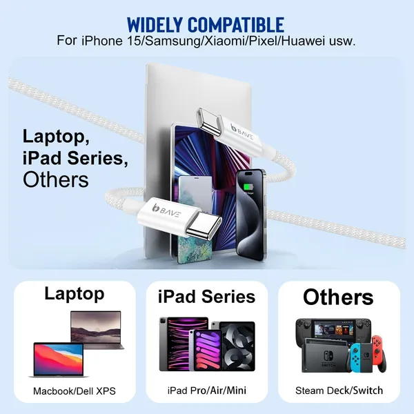 BAVE_Type-C_to_Lighting_Cable_|_Fast_Charging_Nylon_Braided_|_Compatible_with_iPhone_14,_13,_12,_11,_XS,_XR,_X,_8,_SE,_iPad_|_Durable_Tangle-Free_Cord_|_Quick_Charge_Support_(White)