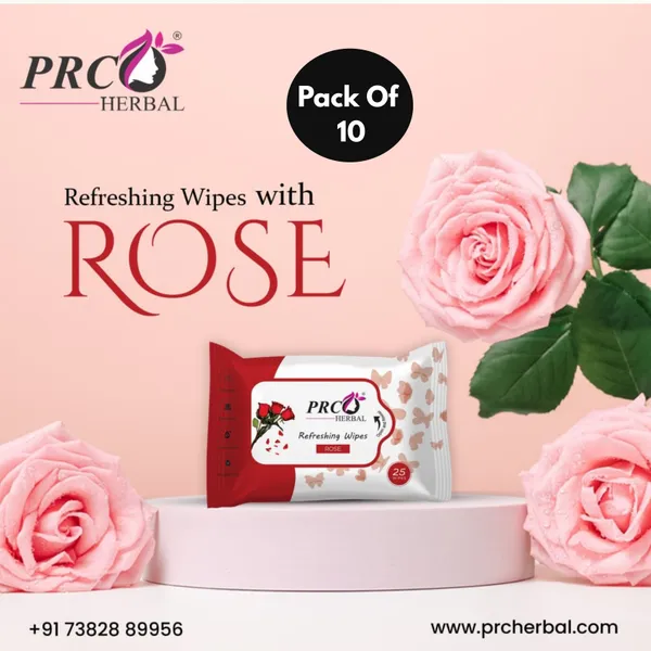 PRC_HERBAL_Rose_Refreshing_Wet_Wipes_For_Face_Facial_Cleansing_Refreshing_&_Skin_Hydration_Soothing_For_Skin_Ph_Balance_&_Alcohol_Free_Nourishing_With_Fruit_Extract_(_Each_Pack_Contain_25_Wipes)_(PackOf_10)
