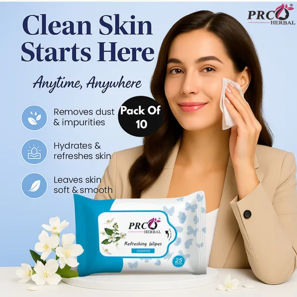 PRC_HERBAL_Jasmine_Refreshing_Wet_Wipes_For_Face_Facial_Cleansing_Refreshing_&_Skin_Hydration_Soothing_For_Skin_Ph_Balance_&_Alcohol_Free_Nourishing_With_Fruit_Extract_(_Each_Pack_Contain_25_Wipes)_(Pack_Of_10)