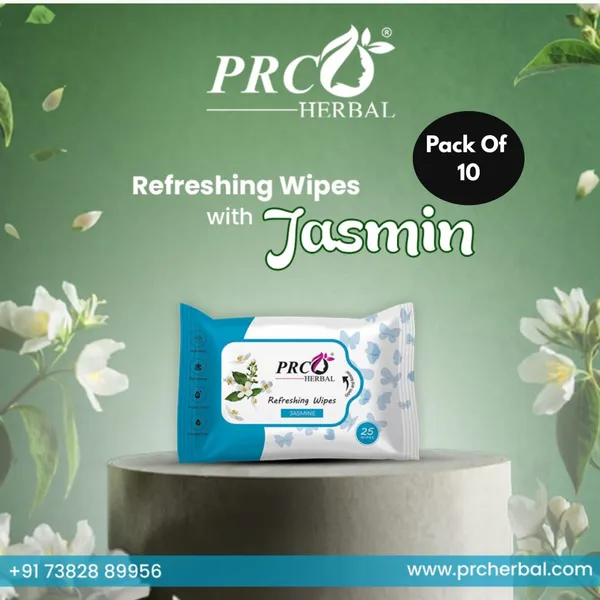 PRC_HERBAL_Jasmine_Refreshing_Wet_Wipes_For_Face_Facial_Cleansing_Refreshing_&_Skin_Hydration_Soothing_For_Skin_Ph_Balance_&_Alcohol_Free_Nourishing_With_Fruit_Extract_(_Each_Pack_Contain_25_Wipes)_(Pack_Of_10)