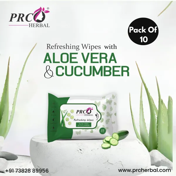 PRC_HERBAL_Aloevera_&_Cucumbar_Refreshing_Wet_Wipes_For_Face_Facial_Cleansing_Refreshing_&_Skin_Hydration_Soothing_For_Skin_Ph_Balance_&_Alcohol_Free_Nourishing_With_Fruit_Extract_(_Each_Pack_Contain_25_Wipes)_(Pack_Of_10)