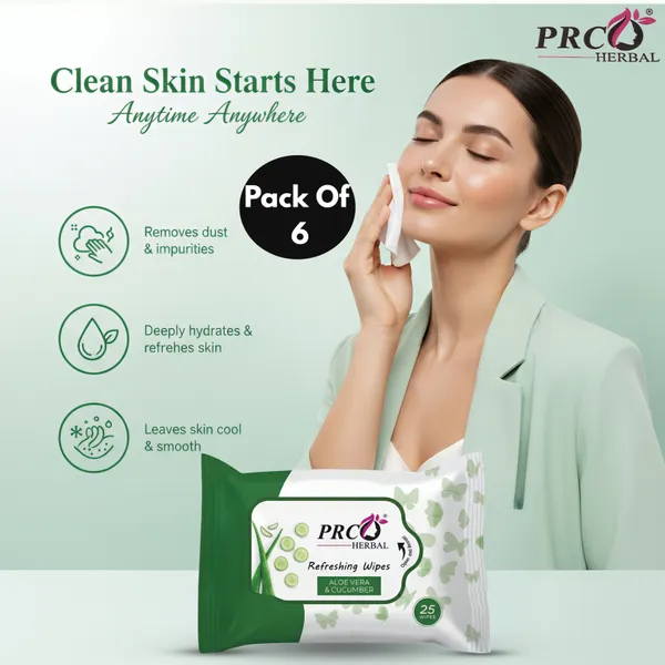 PRC_HERBAL_Aloevera_&_Cucumbar_Refreshing_Wet_Wipes_For_Face_Facial_Cleansing_Refreshing_&_Skin_Hydration_Soothing_For_Skin_Ph_Balance_&_Alcohol_Free_Nourishing_With_Fruit_Extract_(_Each_Pack_Contain_25_Wipes)_(Pack_Of_6)