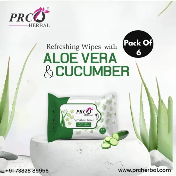 PRC_HERBAL_Aloevera_&_Cucumbar_Refreshing_Wet_Wipes_For_Face_Facial_Cleansing_Refreshing_&_Skin_Hydration_Soothing_For_Skin_Ph_Balance_&_Alcohol_Free_Nourishing_With_Fruit_Extract_(_Each_Pack_Contain_25_Wipes)_(Pack_Of_6)