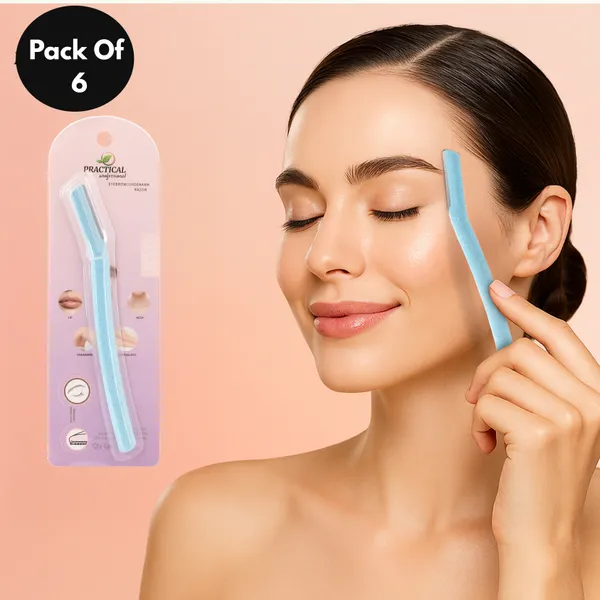PRC_PRACTICAL_Eyebrow_&_Face_Razor_For_Women_(Blue)_Facial_Hair_Instant_Glow_&_Painless_Hair_Removal_German_Blades_For_Eyebrows,_Upper_Lip,_Chin,_Peach_Fuzz,_Forehead,_Unibrow,_Sideburns_(Pack_Of_6)