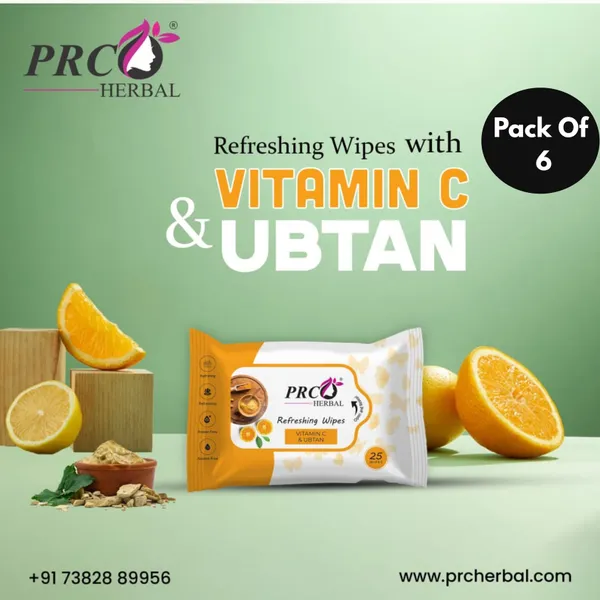 PRC_HERBAL_Ubtan_&_Vitamin-C_Refreshing_Wet_Wipes_For_Face_Facial_Cleansing_Refreshing_&_Skin_Hydration_Soothing_For_Skin_Ph_Balance_&_Alcohol_Free_Nourishing_With_Fruit_Extract_(Each_Pack_Contain_25Wipes)_(Pack_Of_6)