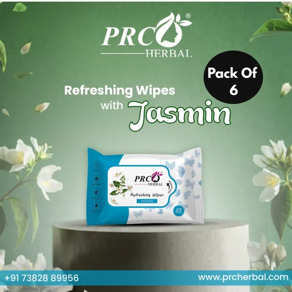 PRC_HERBAL_Jasmine_Refreshing_Wet_Wipes_For_Face_Facial_Cleansing_Refreshing_&_Skin_Hydration_Soothing_For_Skin_Ph_Balance_&_Alcohol_Free_Nourishing_With_Fruit_Extract_(_Each_Pack_Contain_25_Wipes)_(Pack_Of_6)