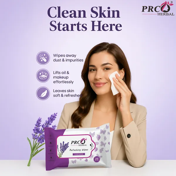 PRC_HERBAL_Lavender_Refreshing_Wet_Wipes_For_Face_Facial_Cleansing_Refreshing_&_Skin_Hydration_Soothing_For_Skin_Ph_Balance_&_Alcohol_Free_Nourishing_With_Fruit_Extract_(_Each_Pack_Contain_25_Wipes)_(Pack_Of_10)_