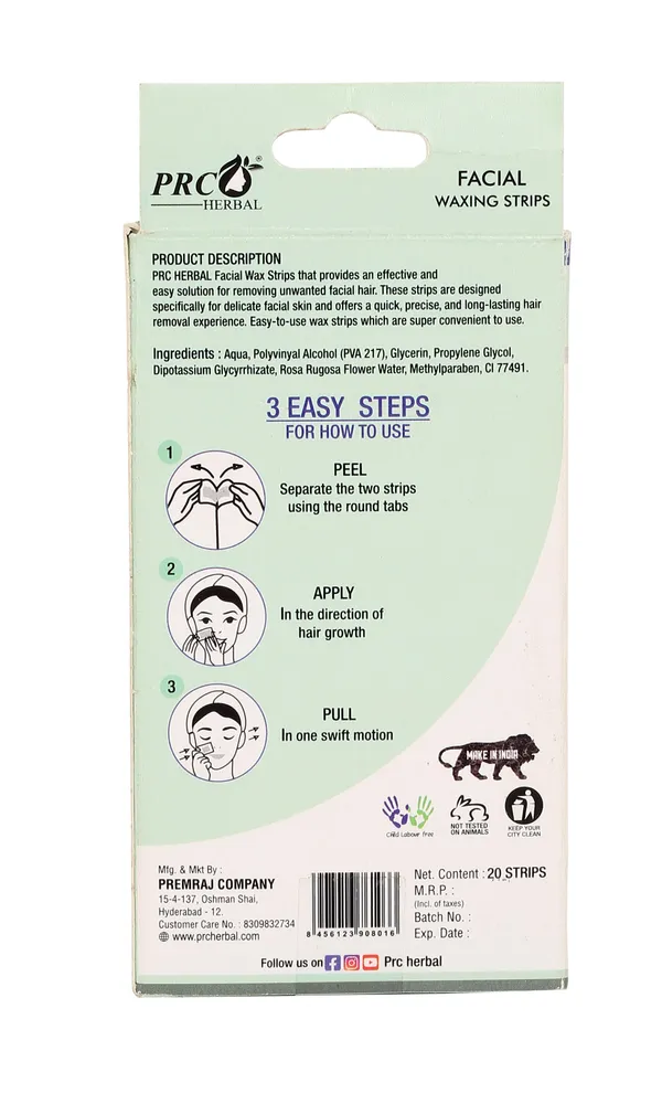 PRC_HERBAL_Facial_Wax_Strips_Extracted_From_ALOEVERA_Gentle_&_Effective_Smooth_Skin_In_Minutes_(Each_Pack_Contains_20_Strips)_Pack_Of_6