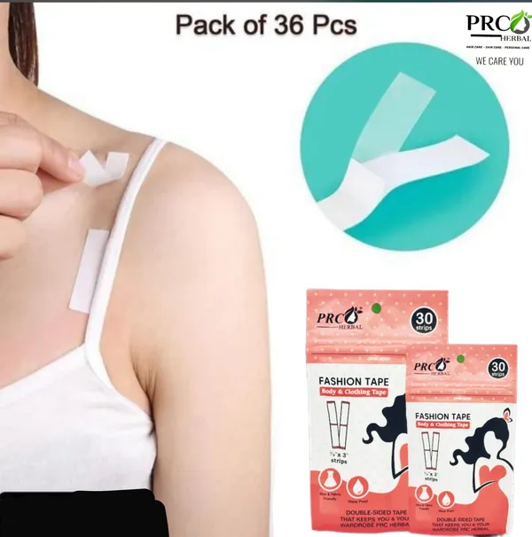 PRC_HERBAL_Fashion_&_Body_Invisible_Double-Sided_Tape_For_Body_&_Clothing,_Hypoallergenic,_Waterproof,_1.27_X_7.62_Cm_Fashion_Strips__(Each_Pack_Contains_30_Strips)_Pack_Of_6
