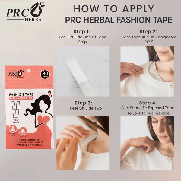 PRC_HERBAL_Fashion_&_Body_Invisible_Double-Sided_Tape_For_Body_&_Clothing,_Hypoallergenic,_Waterproof,_1.27_X_7.62_Cm_Fashion_Strips__(Each_Pack_Contains_30_Strips)_Pack_Of_6