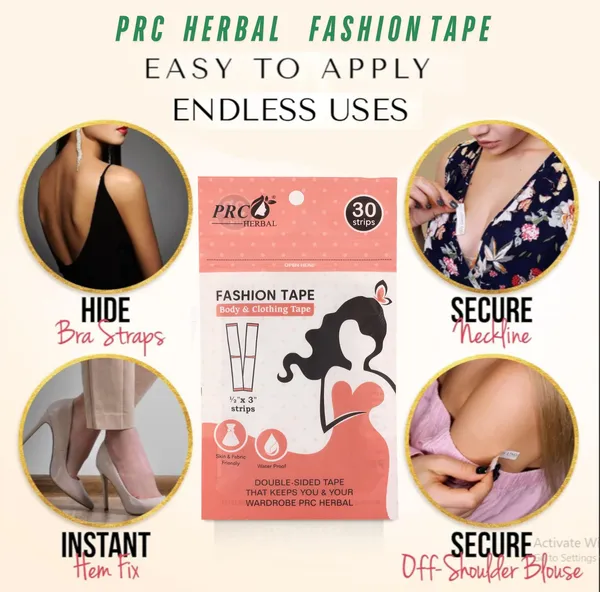 PRC_HERBAL_Fashion_&_Body_Invisible_Double-Sided_Tape_For_Body_&_Clothing,_Hypoallergenic,_Waterproof,_1.27_X_7.62_Cm_Fashion_Strips__(Each_Pack_Contains_30_Strips)_Pack_Of_6