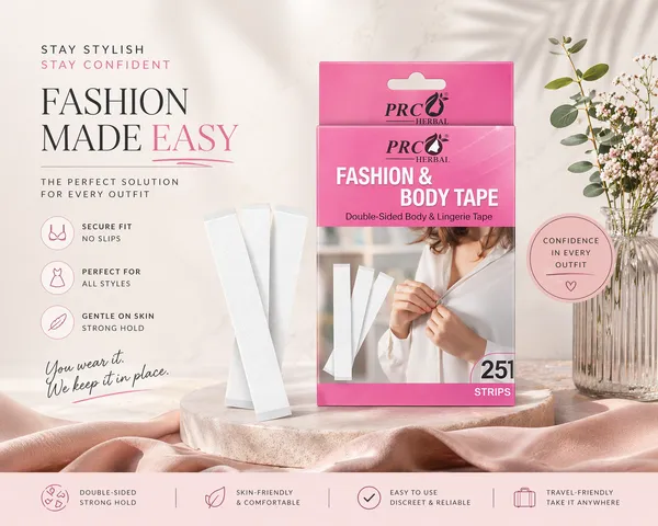 PRC_HERBAL_Fashion_&_Body_Tape_–_Double-Sided_Invisible_Lingerie_Tape_for_Women_|_Strong_Hold,_Skin-Friendly_|_Perfect_for_Saree,_Dresses_&_Deep_Neck_Outfits_(251_Strips)