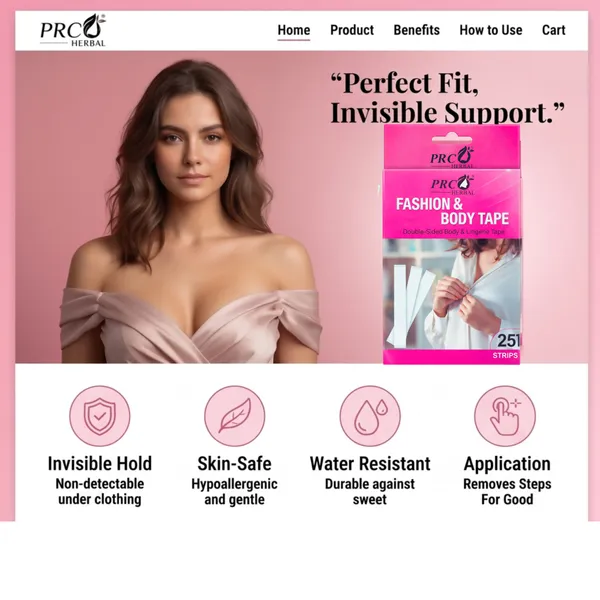 PRC_HERBAL_Fashion_&_Body_Tape_–_Double-Sided_Invisible_Lingerie_Tape_for_Women_|_Strong_Hold,_Skin-Friendly_|_Perfect_for_Saree,_Dresses_&_Deep_Neck_Outfits_(502_Strips)