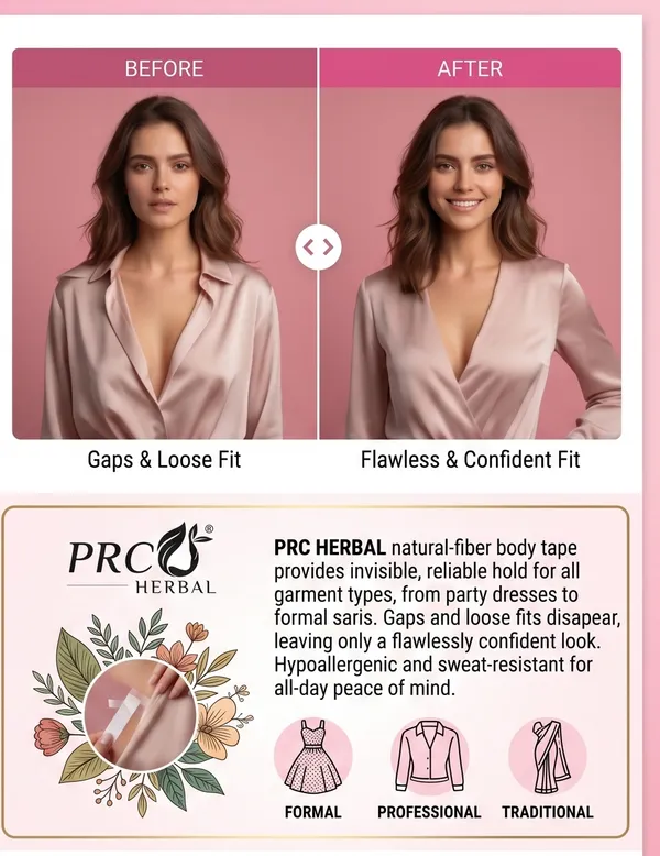 PRC_HERBAL_Fashion_&_Body_Tape_–_Double-Sided_Invisible_Lingerie_Tape_for_Women_|_Strong_Hold,_Skin-Friendly_|_Perfect_for_Saree,_Dresses_&_Deep_Neck_Outfits_(502_Strips)