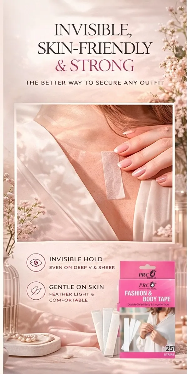PRC_HERBAL_Fashion_&_Body_Tape_–_Double-Sided_Invisible_Lingerie_Tape_for_Women_|_Strong_Hold,_Skin-Friendly_|_Perfect_for_Saree,_Dresses_&_Deep_Neck_Outfits_(502_Strips)