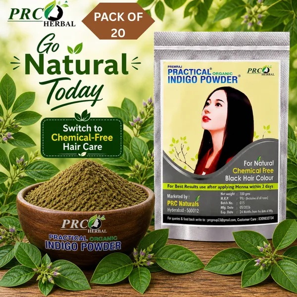 PRC_HERBAL_Practical_Organic_Indigo_Powder_(100g)_PACK_OF_20|_Natural_Black_Hair_Colour_|_Chemical-Free_Hair_Dye_|_Use_After_Henna_for_Best_Results_(2_KG)