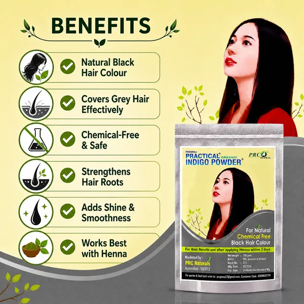PRC_HERBAL_Practical_Organic_Indigo_Powder_(100g)_PACK_OF_20|_Natural_Black_Hair_Colour_|_Chemical-Free_Hair_Dye_|_Use_After_Henna_for_Best_Results_(2_KG)