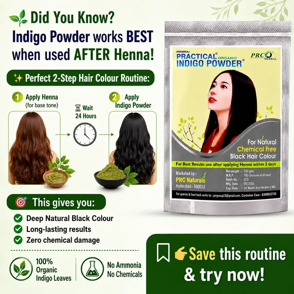 PRC_HERBAL_Practical_Organic_Indigo_Powder_(100g)_PACK_OF_20|_Natural_Black_Hair_Colour_|_Chemical-Free_Hair_Dye_|_Use_After_Henna_for_Best_Results_(2_KG)
