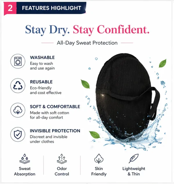 PRC_HERBAL_Sweat_Clear_Washable_Underarm_Sweat_Pads_(BLACK)_|_Reusable,_Washable,_Invisible_Protection_|_Cotton_Comfort_Sweat_Absorbing_Pads_for_Men_&_Women_(2_Pads_Each)_Pack_Of_10
