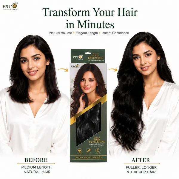 PRC_Herbal_Easy_Clip_Hair_Extensions_3_Clip_|_180GMS_|_Black_Wavy_Hair_Extensions_|_Instant_Volume_&_Length_|_Soft_Silky_Synthetic_Hair