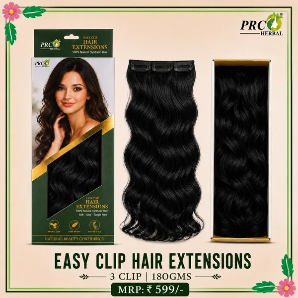 PRC_Herbal_Easy_Clip_Hair_Extensions_3_Clip_|_180GMS_|_Black_Wavy_Hair_Extensions_|_Instant_Volume_&_Length_|_Soft_Silky_Synthetic_Hair
