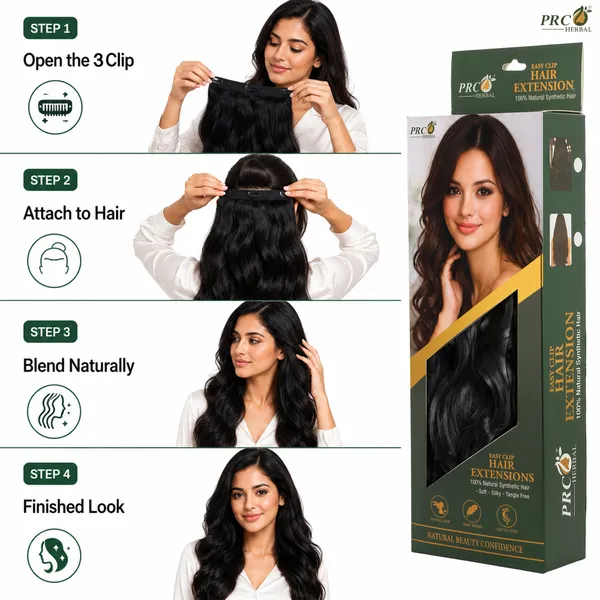 PRC_Herbal_Easy_Clip_Hair_Extensions_3_Clip_|_180GMS_|_Black_Wavy_Hair_Extensions_|_Instant_Volume_&_Length_|_Soft_Silky_Synthetic_Hair