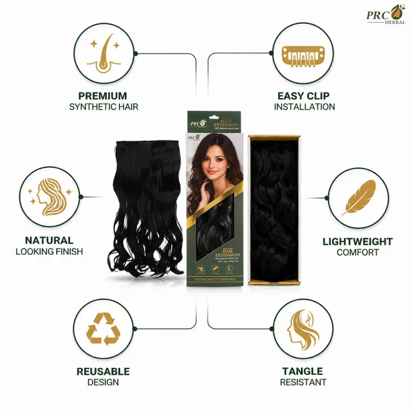 PRC_Herbal_Easy_Clip_Hair_Extensions_3_Clip_|_180GMS_|_Natural_Brown_Wavy_Hair_Extensions_|_Instant_Volume_&_Length_|_Soft_Silky_Synthetic_Hair