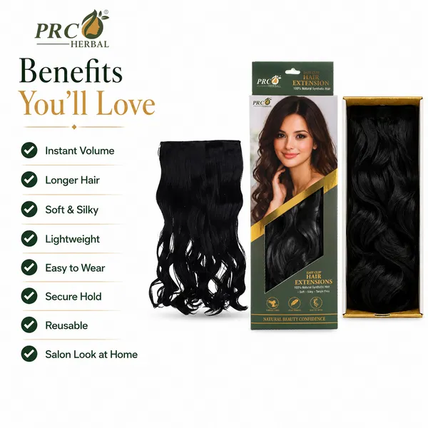 PRC_Herbal_Easy_Clip_Hair_Extensions_5_Clip_|_150GMS_|_Black_Wavy_Hair_Extensions_|_Instant_Volume_&_Length_|_Soft_Silky_Synthetic_Hair