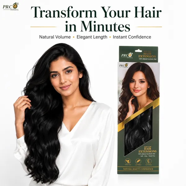 PRC_Herbal_Easy_Clip_Hair_Extensions_5_Clip_|_150GMS_|_Natural_Brown_Wavy_Hair_Extensions_|_Instant_Volume_&_Length_|_Soft_Silky_Synthetic_Hair