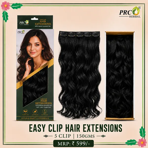 PRC_Herbal_Easy_Clip_Hair_Extensions_5_Clip_|_150GMS_|_Black_Wavy_Hair_Extensions_|_Instant_Volume_&_Length_|_Soft_Silky_Synthetic_Hair