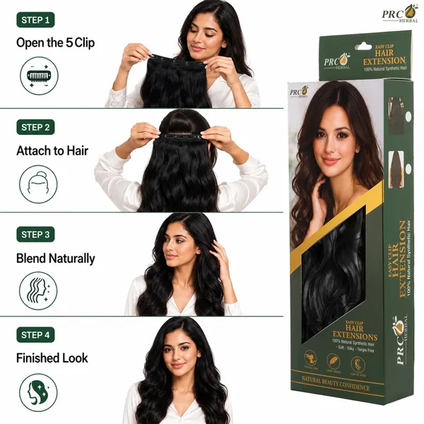 PRC_Herbal_Easy_Clip_Hair_Extensions_5_Clip_|_150GMS_|_Natural_Brown_Wavy_Hair_Extensions_|_Instant_Volume_&_Length_|_Soft_Silky_Synthetic_Hair